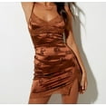 thumbnail image 1 of KOMOO Women's Velvet Spaghetti Strap Dress Sleeveless Sling Mini Dress Lace Split Tight Short Dress, 1 of 2