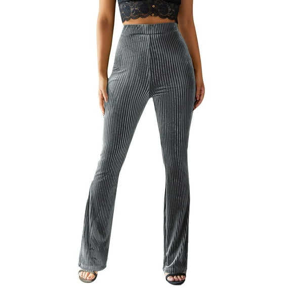 KOMOO Womens Elastic Waist Velvet Flare Pants Solid Bell Palazzo Bottom Long Pants Ladies Casual Wide Leg Yoga Trousers