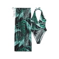 thumbnail image 1 of KOMOO Womens One Piece Swimsuits Sleeveless Halter Tie Up Bikini Sets Leaf Pattern Printed Bohemia Dress Bathing Suit Swimwear Beachwear, 1 of 6