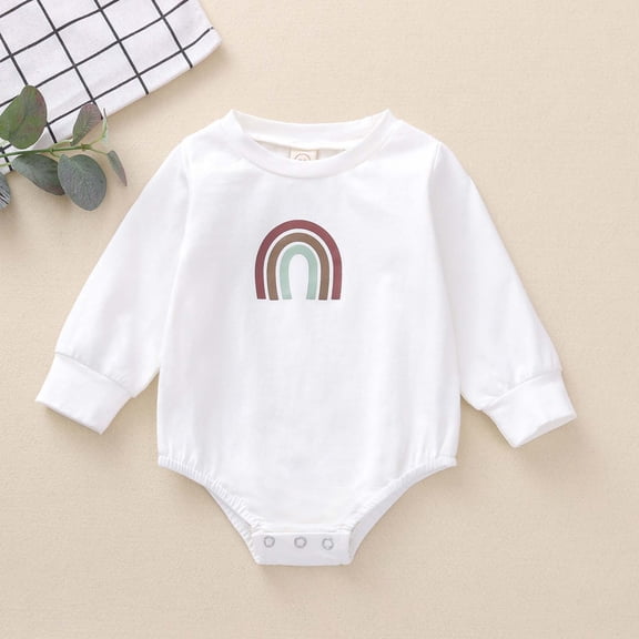 KONBECA Baby Boys Girls Rompers, Infants Pure Cotton Coverall, Baby Girl Boy Crewneck Sweatshirt Long Sleeve Romper, Solid Rainbow Oversized Sweater Bodysuit Outfits (0-24 Months)