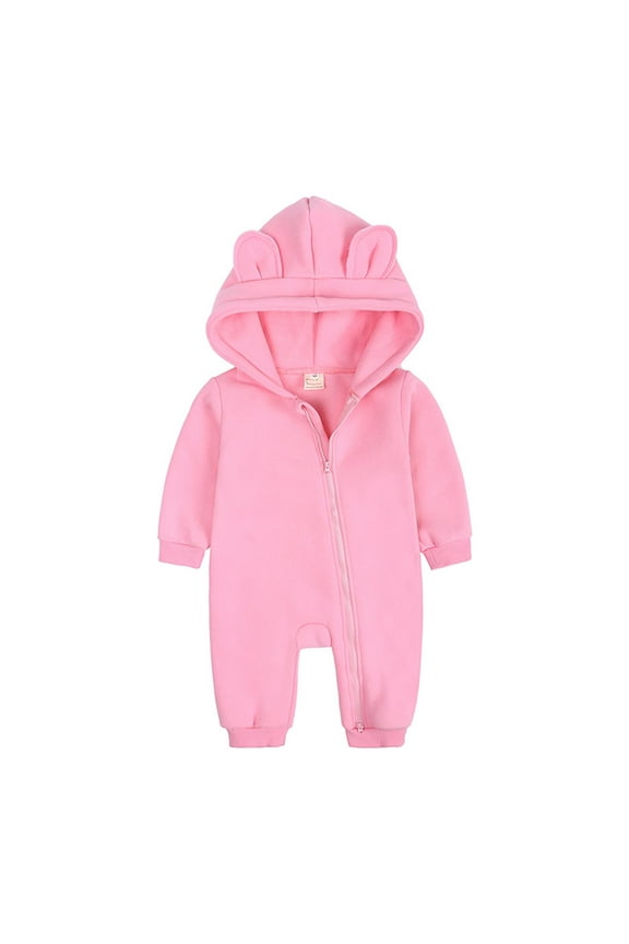 Baby Boys Girls Rompers, Infants Pure Cotton Coverall, Hoodies Baby Girls Boys Romper, Casual Hoody Bear Ears Jumpsuit, Pullover Zipper Overalls Outfits (0-24 Months)