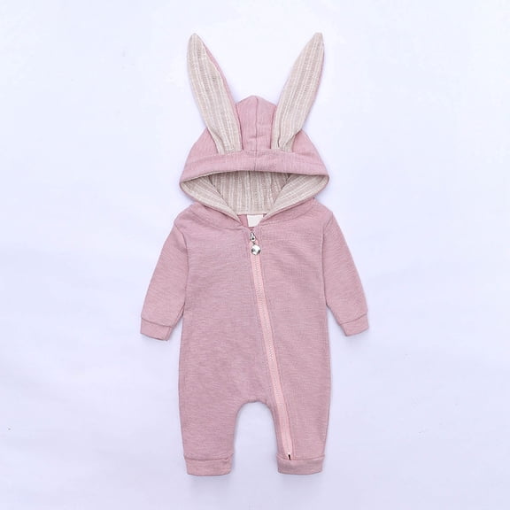 KONBECA Baby Boys Girls Rompers, Infants Pure Cotton Coverall, Infant Baby Boys Girls Cartoon Print Bodysuit, Rabbit Ears Hooded Romper Jumpsuit Outfits Outfits (0-18 Months)