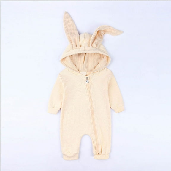 KONBECA Baby Boys Girls Rompers, Infants Pure Cotton Coverall, Infant Baby Boys Girls Cartoon Print Bodysuit, Rabbit Ears Hooded Romper Jumpsuit Outfits Outfits (0-18 Months)