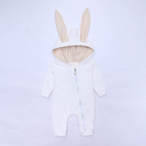 KONBECA Baby Boys Girls Rompers, Infants Pure Cotton Coverall, Infant Baby Boys Girls Cartoon Print Bodysuit, Rabbit Ears Hooded Romper Jumpsuit Outfits Outfits (0-18 Months)