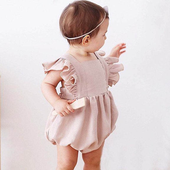 KONBECA Baby Boys Girls Rompers, Infants Pure Cotton Coverall, Toddler Baby Girls Bodysuit, Solid Color Cotton Linen Ruffles Backless Jumpsuit Romper Outfits (3-24 Months)