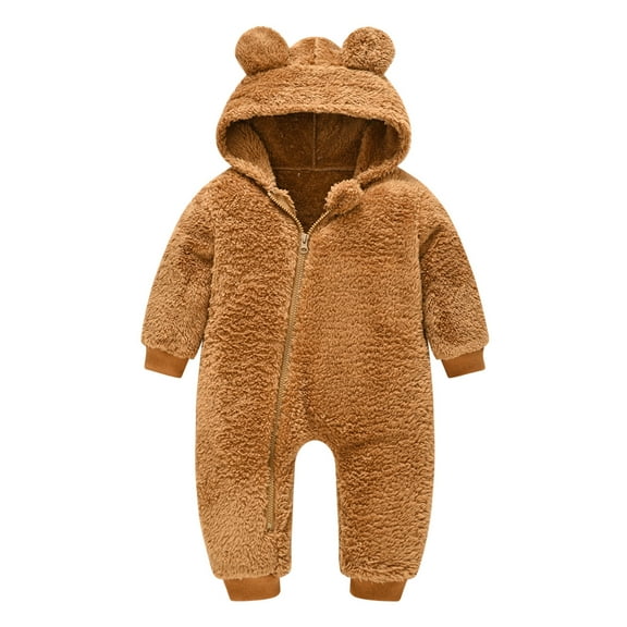 KONBECA Baby Boys Girls Rompers, Infants Pure Cotton Coverall, Toddler Baby Boys Girls Bodysuit, Plush Cute Bear Ears Thick Jumpsuit Romper Outfits (0-24 Months)