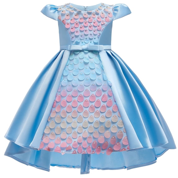KONBECA Toddler Girls Princess Dress, Little Girls Party Wedding Dress, Lace Bowknot Cute Mermaid Beading Dress, Kids Pageant Flower Girl Sleeveless Dress, Birthday Gifts for Girls Blue (3-4 Years)