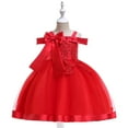 thumbnail image 1 of Zpanxa Toddler Girls Princess Dress, Little Girls Party Wedding Dress, Lace Bowknot Off Shoulder Pleated Dress, Kids Pageant Flower Girl Sleeveless Dress, Birthday Gifts for Girls Red (3-4 Years), 1 of 8