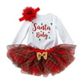 thumbnail image 1 of KONDYS 2025 Baby Girl 1st Christmas Outfits Letter Print Romper+Plaid Tutu Dress+Headband 3PCS Clothes Set Cute Stylish Children's Christmas Set 0-3 Months, 1 of 6
