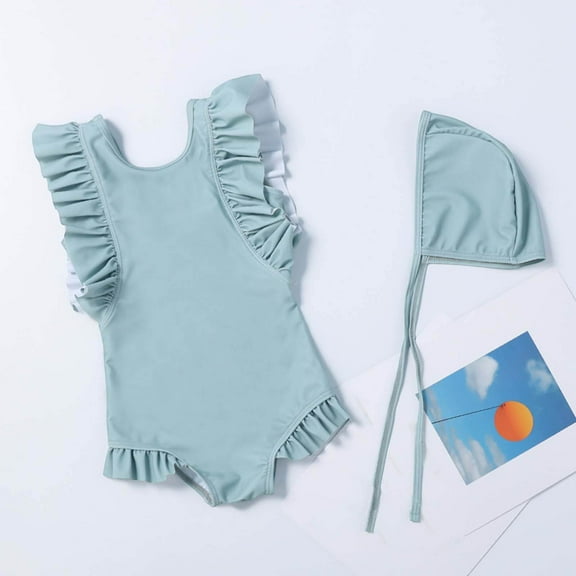 KONDYS Baby Girls' 1pc Beach Swimsuit With Ruffled Trim Solid Color Swimsuit Breathable Cozy Stylish Girls Boys Swimsuit