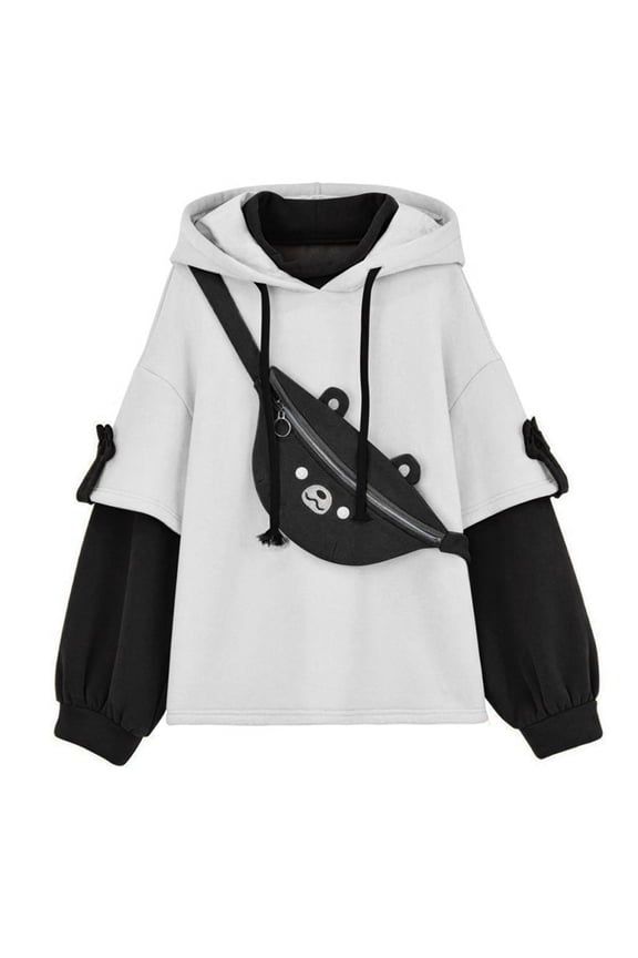 Bear Hoodie For Womens Autumn Patchwork Sweatshirts Long Sleeve Pullover With Cute Personality Bag Stylish Cozy Women's Sweatshirt