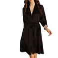 thumbnail image 1 of KONDYS Black Robe Set Woman Night Sexy Sleepwear Ladies Silk Satin Lace Pajama Dress Two Pieces Home Pajamas Loungewear Breathable Nightwear, 1 of 6