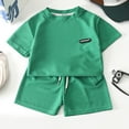 thumbnail image 1 of KONDYS Boy Summer Clothing Set Child Suit Loose Short Sleeve Solid Color Tops Shorts Casual Outfit for Boys Size 11-12Y, 1 of 8