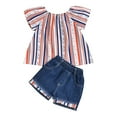 thumbnail image 1 of KONDYS Girl Clothes Summer Outfits 4Th Of July Independence Day Short Sleeve Striped Tops Denim Shorts Kids Clothing Set Size 12-24M, 1 of 9