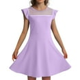 thumbnail image 1 of KONDYS Girls Dress Summer Ruffle Sleeve Mesh A Line Casual Party Dresses With Pockets For Kids 4-11 Years Cozy Beautiful Girls Dress, 1 of 4