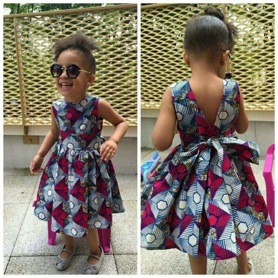 KONDYS Girls Elegant Dresses Baby Traditional Dashiki Floral Print Kids Strap Sleeveless Backless Casual Beach Sundress for 2-3Y