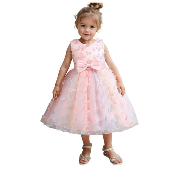 KONDYS Girls Elegant Dresses Bowknot Sleeveless Ruffles Solid Color Lace Bridesmaid Pageant Prom Gown Party Dress Summer Clothes for 2-3Y