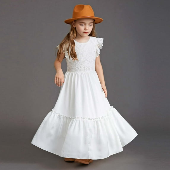 KONDYS Girls Elegant Dresses Kids Solid Color Short Sleeve Irregular Hemline Evening Casual Beach Sundress for 11-12Y