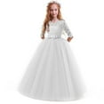 thumbnail image 1 of KONDYS Girls Spring Summer Dresses Flower Lace Bowknot Tutu Formal Performance Long Sleeve Gown Casual Party Dress Size 6-7Y, 1 of 5