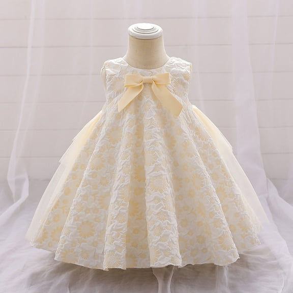 KONDYS Girls Summer Dress Infant Bowknot Flower Mesh Tutu Sleeveless Pageant Coat Bag Casual Loose Flowy Tiered Dresses for 6-12M
