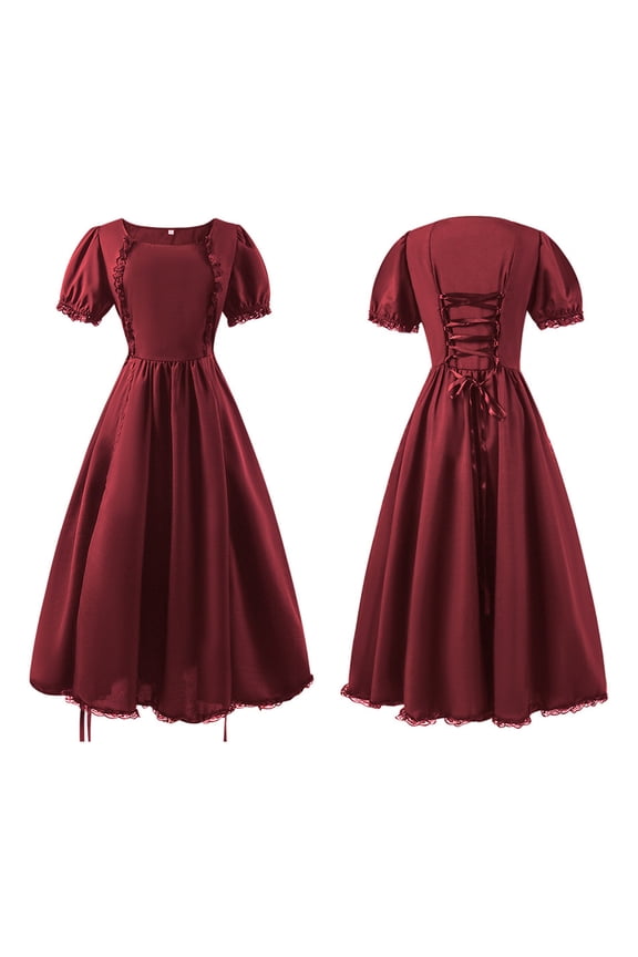 Girls Summer Dress Ruffled Classical Puff Sleeve Empire Waist Gown Casual Loose Flowy Tiered Dresses for 16-18Y