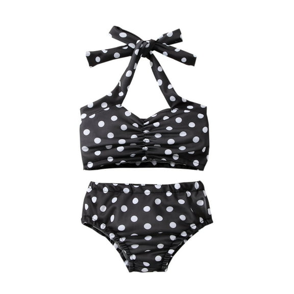 KONDYS Girls Swimsuits Polka Dot Bowknot Halter Tops Bottoms Two Piece Bathing Suits for 18M-24M