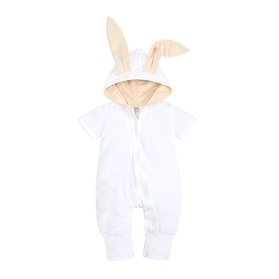 KONDYS Toddler Boys Girls Solid Color Zipper Hooded Rabbit Bunny Casual Romper Jumpsuit Playsuit Sunsuit Clothes Cute Variety Bodysuits For Baby