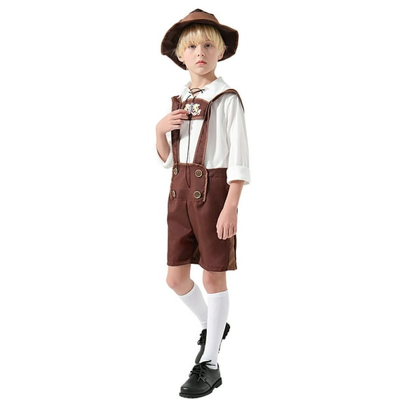 KONDYS Junior's Traditional Festival Clothing Embroider Suspender Suit Boys And Girls Outfits