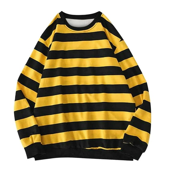 KONDYS Men's Autumn Winter Sweatshirt Round Pullover Tops Long Sleeved Stripe Blouse Lightweight Sweatshirts Fall Clothes for Women Tops