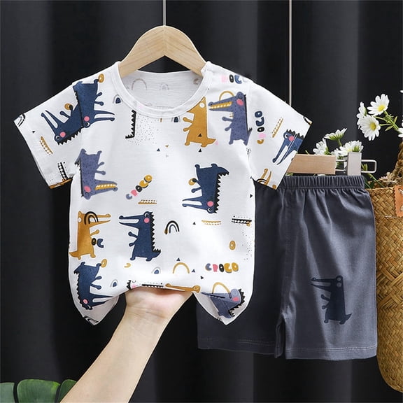 KONDYS Toddler Boy Outfits Kids Short Sleeve Striped T Shirt Shorts 2 Pieces Summer Clothing Set Size 12-18M