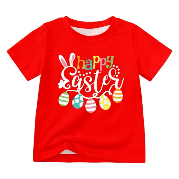 KONDYS Toddler Easter Shirt Boys Girls Cute Bunny Short Sleeve Tshirt Kids Happy Easter Rabbit Crew Neck Tee Shirts 4-5Y