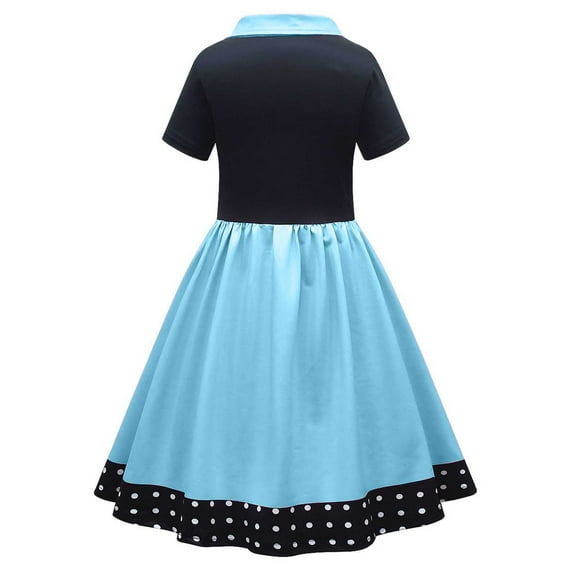 KONDYS Toddler Girl Princess Outfit 1950s Poodle Dog Print Skirt Vintage Style Party Dress Summer Clothes Size 3-4Y