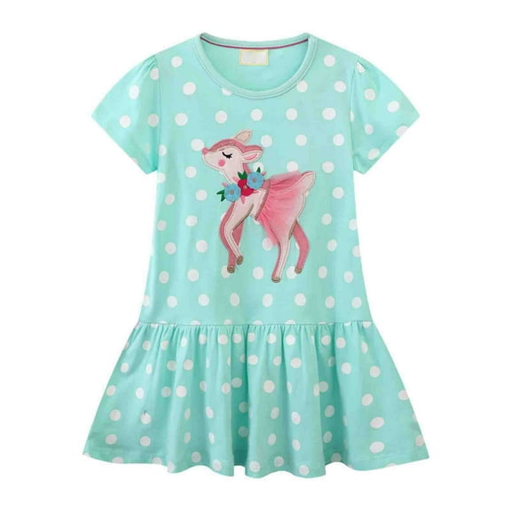 KONDYS Toddler Girl Princess Outfit Kids Cotton Embroidery Short Sleeve Party Dress Summer Clothes Size 3-4Y