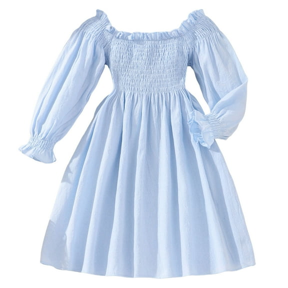 KONDYS Toddler Girl Princess Outfit Kids Long Sleeve Solid Color Dance Party Dress Summer Clothes Size 2-3Y