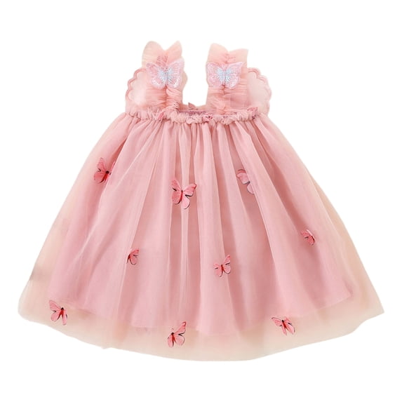 KONDYS Toddler Girls Sleeveless Butterfly Tulle Lace Ruffles Dress Dance Party Princess Dresses Clothes Beautiful Casual Girl's Sundress