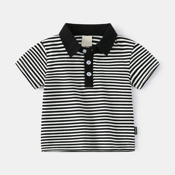 KONDYS Toddler Shirts for Boys Girls Stripe Letter Printed Short Sleeve Button Down Collar Summer Vacation Shirt for 18-24M
