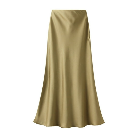 KONDYS Women High Waist Skirt Solid Color Satin Dress Zipper Elegant Skirt Cozy Casual Women's Skirt