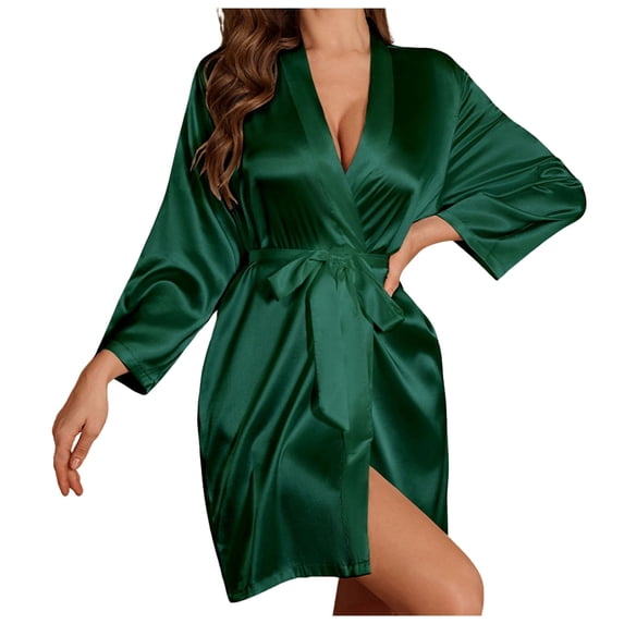 KONDYS Women Long Sleeve French Elegant Sleepwear Silk Satin Thin Robe Loungewear Homewear Pajama Set Comfort Pjs