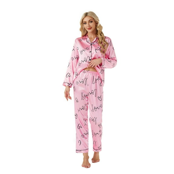 KONDYS Women Pajamas Print Long Sleeve Shirt Pants Set Graphic 2 Piece Pajamas Set Loungewear Homewear Sleepwear Leisure Nightwear