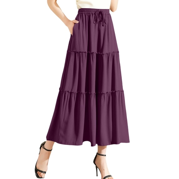 KONDYS Women's Summer Layered Skirt With Wooden Trim High Waist Elastic Lace Skirt With Ruffled Edge Cozy Casual Women's Skirt