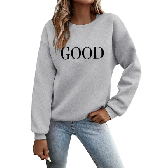 KONDYS Womens Casual Long Sleeve Graphic Tee Shirts Crew Neck Sweatshirts Pullover Tops For Women Stylish Cozy Women's Hoodies