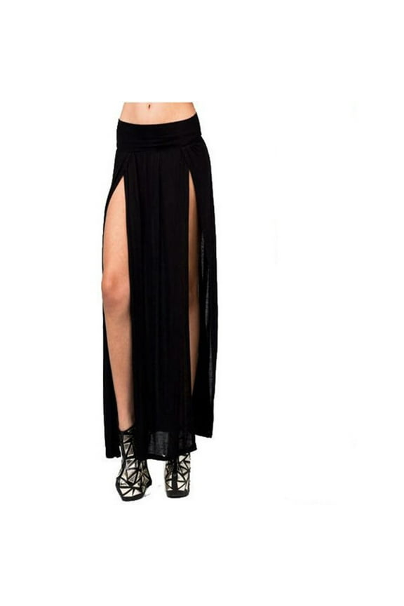 Womens Double Split Maxi Long Skirt Ladies Plain Basic Two Side Slit 4 22 Comfortable Casual Women's Skirt