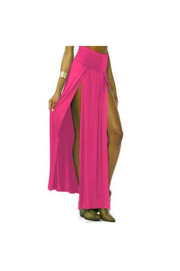Womens Double Split Maxi Long Skirt Ladies Plain Basic Two Side Slit 4 22 Cozy Distinctive Women's Skirt