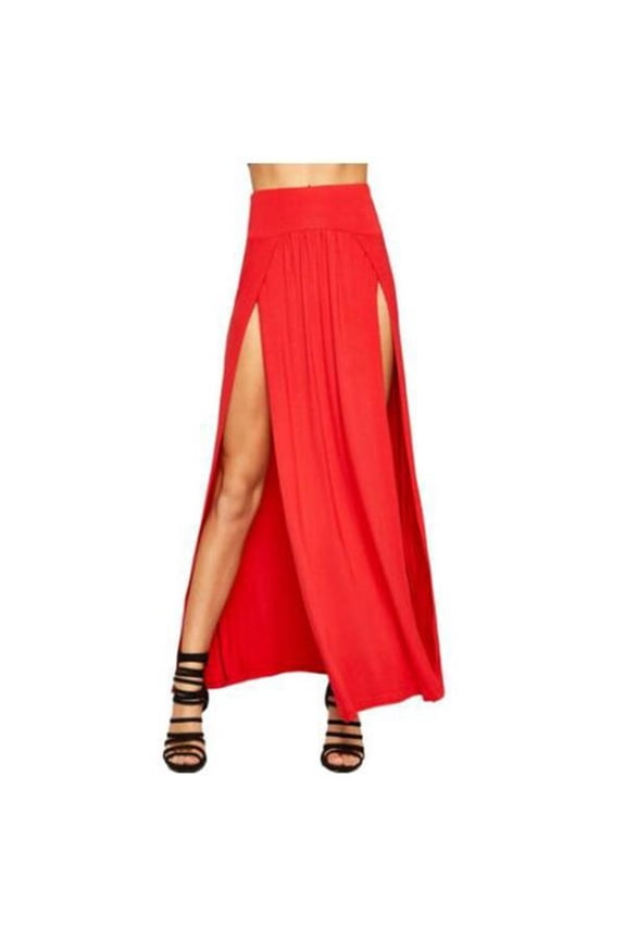 Womens Double Split Maxi Long Skirt Ladies Plain Basic Two Side Slit 4 22 Cozy Distinctive Women's Skirt