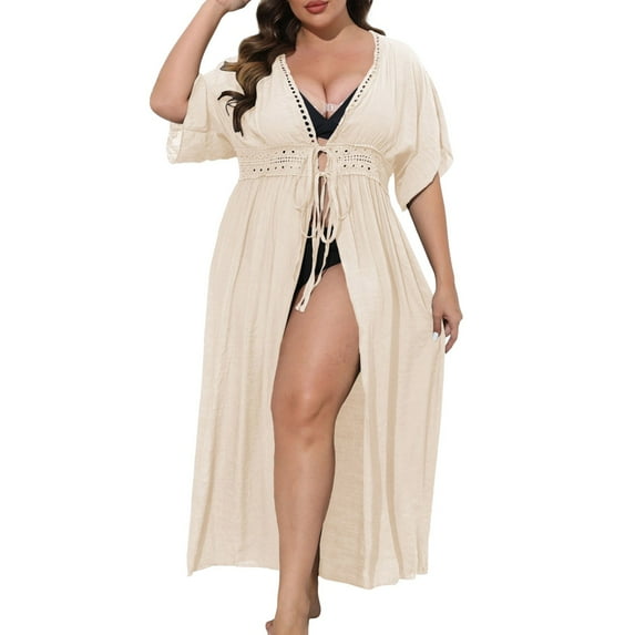 KONDYS Womens Plus Size Swimsuit Cover Up Dress Solid Color Swimwear Beach Bathing Suit Bikini Coverups