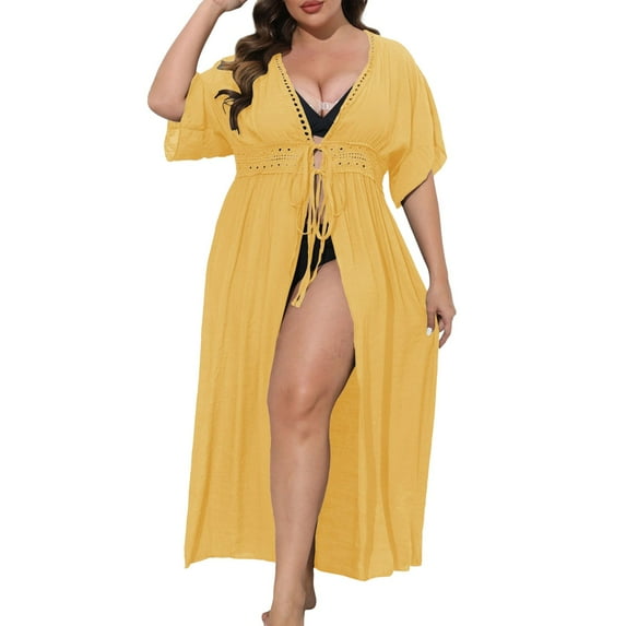 KONDYS Womens Plus Size Swimsuit Cover Up Dress Solid Color Swimwear Beach Bathing Suit Bikini Coverups