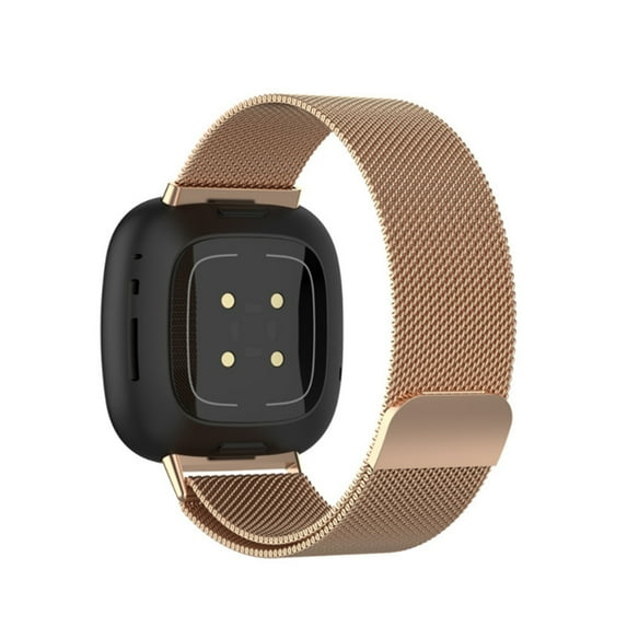 KONEE Band Compatible with Fitbit Versa 3, Sense, Stainless Steel Replacement Wistband, Adjustable Magnetic Closure Metal Mesh Milanese Loop Bracelet Straps for Women - Rose Gold