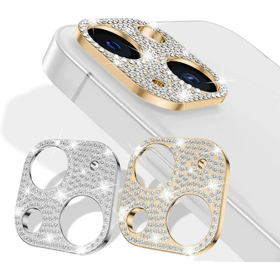 KONEE Camera Lens Protector Compatible with iphone 14 /14 Plus, Anti Scratch Bling Glitter 3D Lens Protection Decor Sticker Lens Protector Cover for iphone 14 / iphone 14 Plus - Silver + Rose Gold