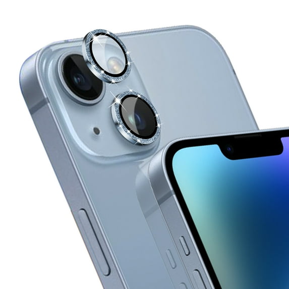 KONEE Camera Lens Protector Compatible with iphone 14 /14 Plus, Anti Scratch Tempered Glass Camera Screen Protector, Bling Individual Lens Cover for iPhone 14 / iPhone 14 Plus - Blue Glitter