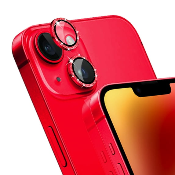 KONEE Camera Lens Protector Compatible with iphone 14 /14 Plus, Anti Scratch Tempered Glass Camera Screen Protector, Bling Individual Lens Cover for iPhone 14 / iPhone 14 Plus - Red Glitter